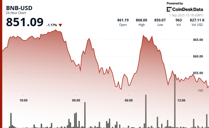 BNB Slips Below $860 as Resistance Holds and Traders Brace for U.S. Jobs Data